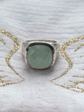 Sterling Silver Green Chalcedony Cushion Gemstone Ring Size 7